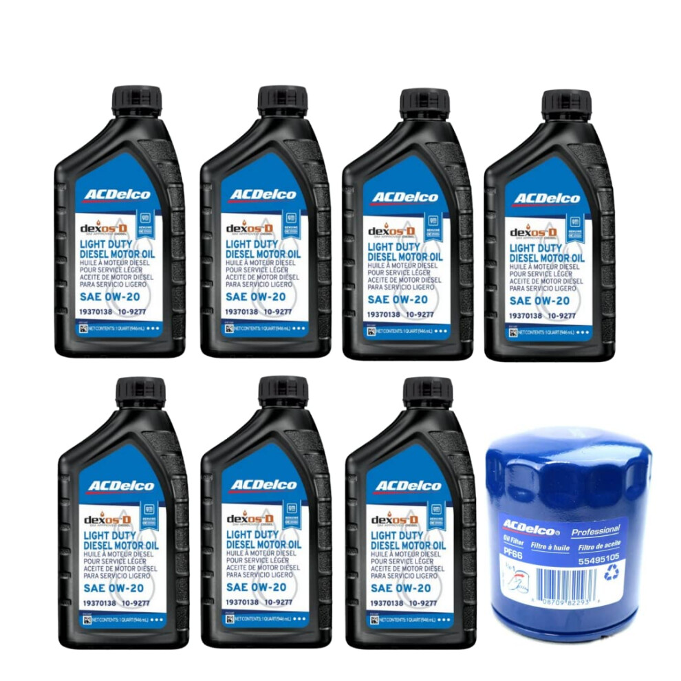 ACDelco DexosD Oil Change Kit 0W-20 Light Duty Diesel Engine Oil 19370138 10-9277 and AC Delco PF66 55495105 19391402 Oil Filter (See Descript