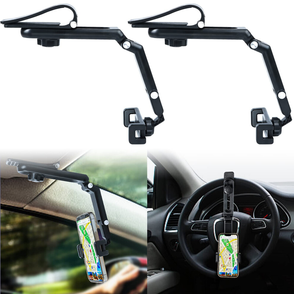 Xefinal 2Pcs Sun Visor Phone Holder 360 Rotatable Rearview Phone Holder Cell Phone Holder For Car Sun Visor Perfectly For Iphone Samsung & Othe 768481423809