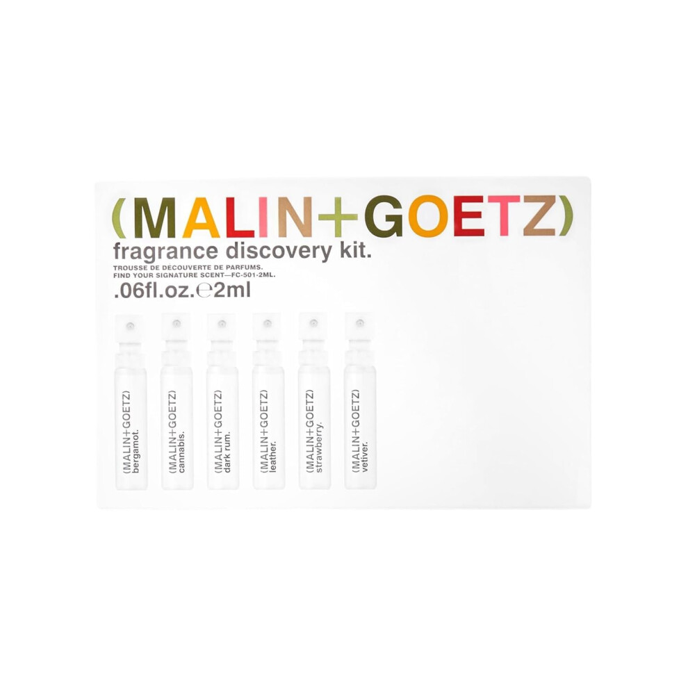Malin + Goetz Fragrance Discovery Kit 2 ml Each - Bergamot Cannabis Dark Rum Leather Strawberry & Vetiver Eau De Parfum - Travel Size Perfum