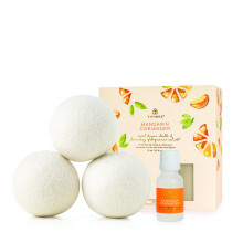 Thymes Wool Dryer Balls Set - Inclusief 3 Wollen Wasballen + 1 Geparfumeerde Wasgeurolie voor Droger - Elimineer Rimpels Statisch en Pluis (Manda