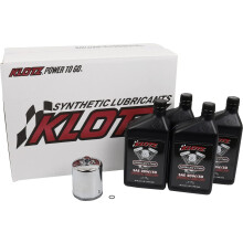 Klotz 20W/50 Synthetic Motor Oil Change Kit for Evolution Sportster 1986-2022 (4 Quart) 1 Chrome Filter 1 Drain Plug O-Ring - Basic Kit