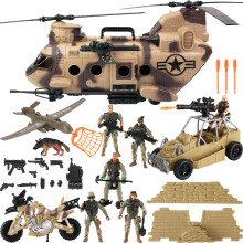 26-teiliges Helikopter-Trger-Spielzeug, Militrsoldat, Actionfiguren, Kampf-LKW, Motorrad, Jumbo-Transportflugzeug mit Licht und Ton, Waffenzubehr,