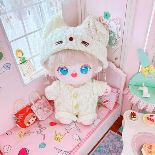 niannyyhouse Roupas de boneca de pelcia de 20 cm, chapu de gato, linha de l, acessrios para bonecas de 8 polegadas (B) 1
