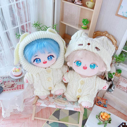niannyyhouse Roupas de boneca de pelcia de 20 cm, chapu de gato, linha de l, acessrios para bonecas de 8 polegadas (B) 2