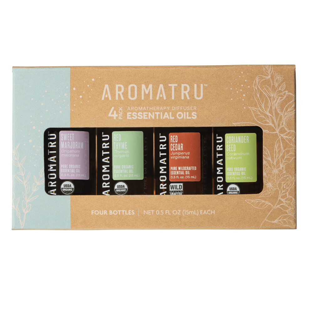 Aromatru Unwind Therisches L-Set Ser Majoran, Roter Thymian, Rote Zeder Und Koriandersamen Bio Und Wildsammlung Iso-Zertifiziert Kein-image