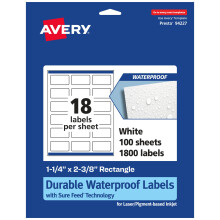 Avery Duurzame Waterdichte Rechthoekige Labels, Sure Feed Technologie, 1-1/4" x 2-3/8", 1.800 Totaal