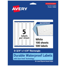Etichette rettangolari impermeabili durevoli Avery Tecnologia Sure Feed 9,75"" x 1,25"" 500 etichette impermeabili totali resistenti all'olio e all