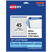Avery Etichette per bilanciere impermeabili durevoli Tecnologia Sure Feed 0,5"" x 2,5"""" 2.250 Etichette impermeabili totali resistenti all'olio e