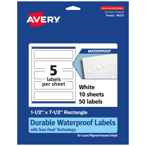 Etichette rettangolari impermeabili Avery Avery Avery Dureture Waterro