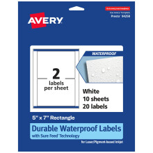 Avery Duurzame Waterdichte Rechthoekige Labels, 5" x 7", 20 Stuks, Olie- en Scheurbestendige Labels