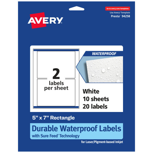 Etichette rettangolari impermeabili Avery Avery Dureture Waterro