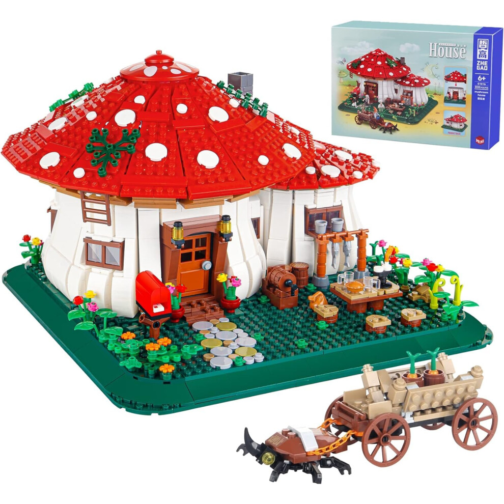 Dahuiby Mini-Pilzhaus-Baustein-Set, Hausbau-Spielzeugset, Garten-Baumhaus-Ziegel-Modellset F R Erwachsene Und Kinder-image