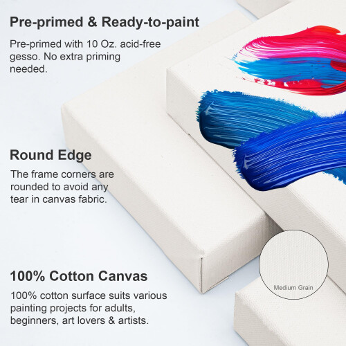 AUREUO Tela embrulhada em galeria de 6 x 6 polegadas - Pacote com 4 profundidades de 1,5 polegadas - 10 onas Gesso triplo preparado 100% algodo 1