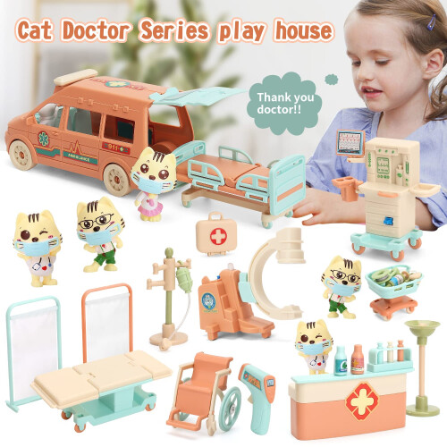 BananMelonBM Giocattoli per Bambini Medico Gatti, Set Gioco Ospedale e Ambulanza con Luce e Suono 1