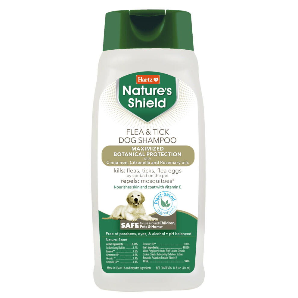 Hartz Natures Shield Flea & Tick Dog Shampoo Maximized Botanical Protection & Prevention with Cinnamon Citronella & Rosemary Oils 14 Ounces