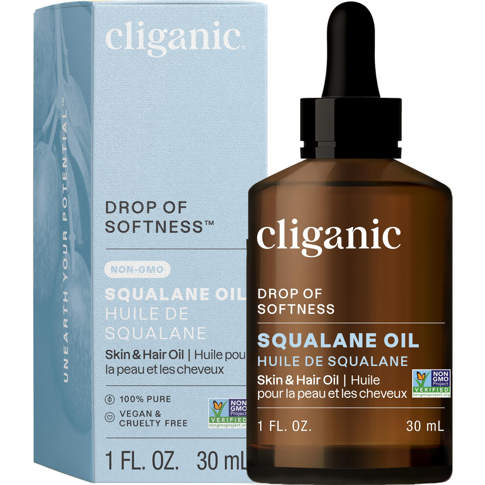 Cliganique Cliganic Pure Squalane Oil For Skin & Hair (1Oz) - Non-Gmo Verified Natural Plant-Derived Face Moisturizer (Packaging May Vary)
