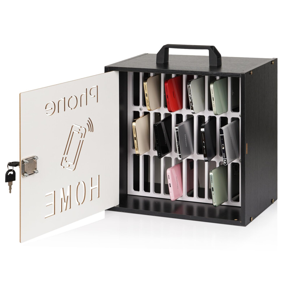 Lzttyee Cell Phone Holder Classroom 33 Slots Wooden Cell Phone Storage Cabinet Pocket Chart with Handle and Security Lock for Classroom Office (3