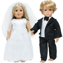 18 tommer dukketj tilbehr Bryllupsst Brud brudekjole og brudgom jakkest Outfit slr sljfe til amerikansk pige dreng Ball Party