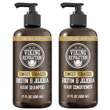 Viking Revolution Sweet Tobacco Mens Shampoo and Conditioner Set with Biotin and Jojoba Oil - Natural Hair Shampoo and Hair Conditioner for Men w