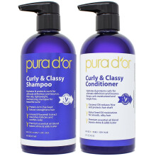 PURA D'OR Curly & Classy Shampoo & Conditioner Set for Defined Curls - Nourishing Formula with Argan  Castor  Geranium  Coconut & Kukui Seed Oils