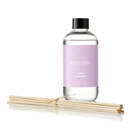 Apotheke Luxury Scented Oil Reed Diffuser Liquid Refill (Hinoki Lavender) - Premium Home Fragrance Diffuser Refill Set with Sticks