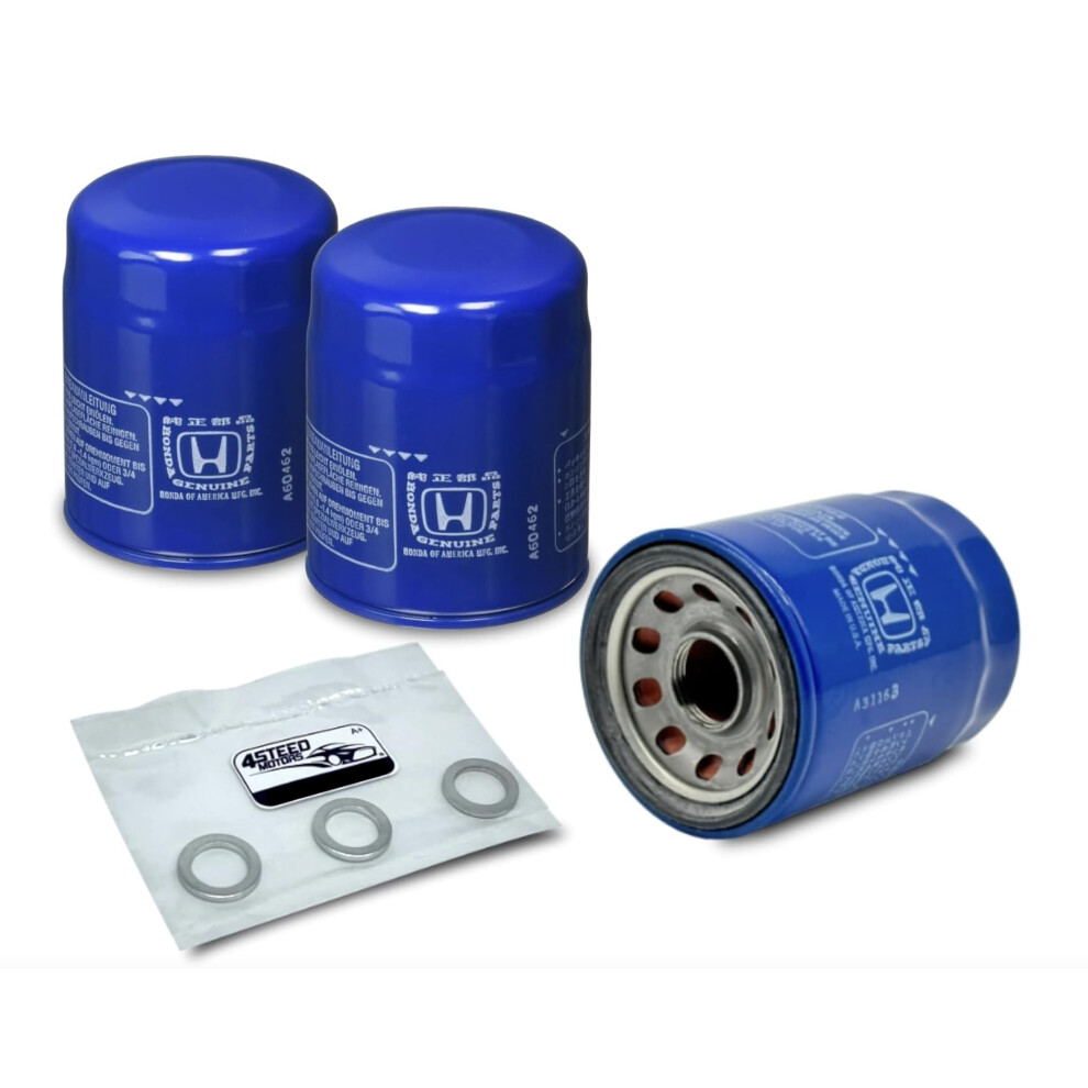 Bundle 3 PCS NEW Genuine OEM 15400-PLM-A02 Engine Oil Filter + 4STEED MOTORS 94109-14000 Drain Plug Gasket Compatible with Honda Acura - Accord C