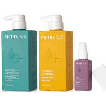 Sada Medix 5.5 Anti Aging Skin Care 3PC | Vitamin C Telov krm + Exfoliacn AHA kyselina glykolov pena na oblicej a telo + Vitamin F Booster Serum