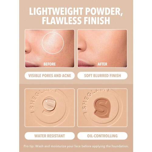 SHEGLAM SKin-Focus Full Coverage Powder Foundation Oil-Control Lttviktspressad pulvermakeup-porslin 2