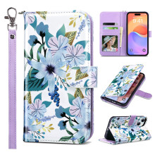 ULAK kompatibiln s iPhone 15 Plus Pouzdro na peneenku s drkem na kartu Kvetinov Flip Case Peneenka pro eny Dvc PU koen stojnek na zpest