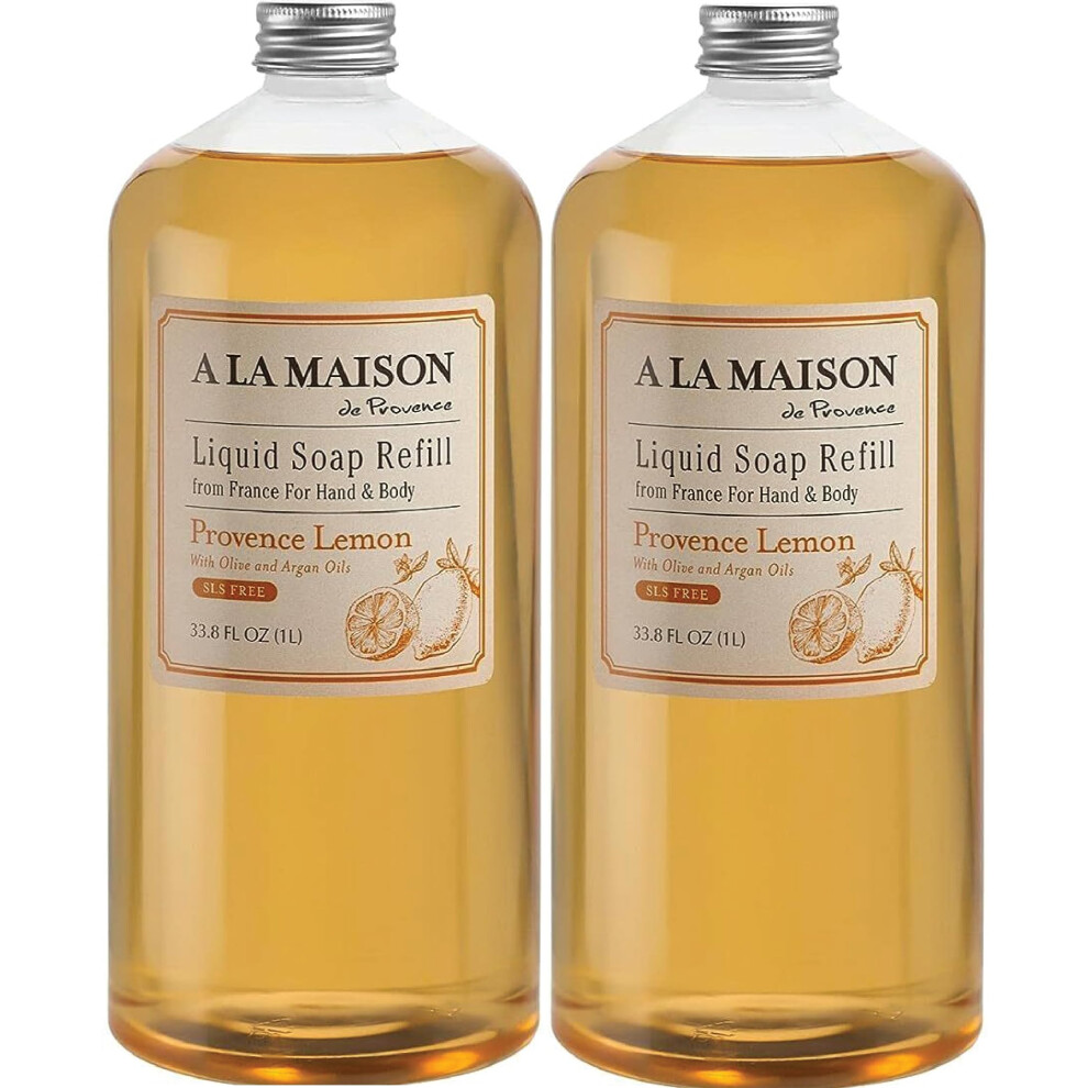 A La Maison French Liquid Hand Soap Refill Provence Lemon - Natural Hand Wash Made With Essential Oils - Biodegradable Plant-Based Vegan Crue