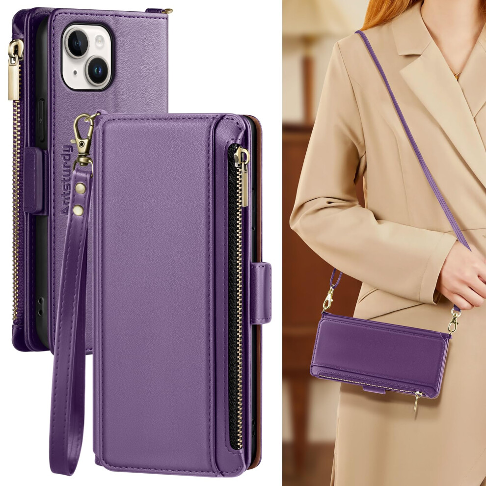 Antsturdy Compatible With Iphone 14 Plus Wallet Case Rfid Blocking Pu Leather Phone Case Women Men Kickstand Flip Cover Wrist Strap Zipper Credit 770642790309