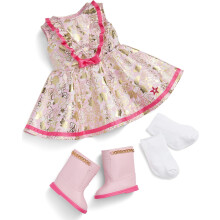 American Girl Truly Me de 18 pulgadas Floral Fashion Fashing con calcetines y botas de cuerdas de corpio con volantes para mayores de 6 aos