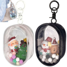 2 Stck durchsichtige Figuren-Prsentationstasche mit Schlsselanhnger, Pompom-Ball, tragbare Mini-Puppentasche, Tragetasche, Blindbox, Figuren-Vitr