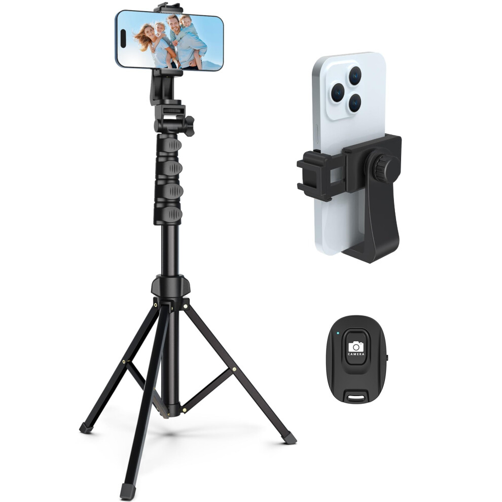 Liphisy 64 Tripod For Cell Phone & Camera Phone Tripod With Remote And Phone Holder Sturdy & Stable Height Adjustable Multi-Angle Shot Selfie
