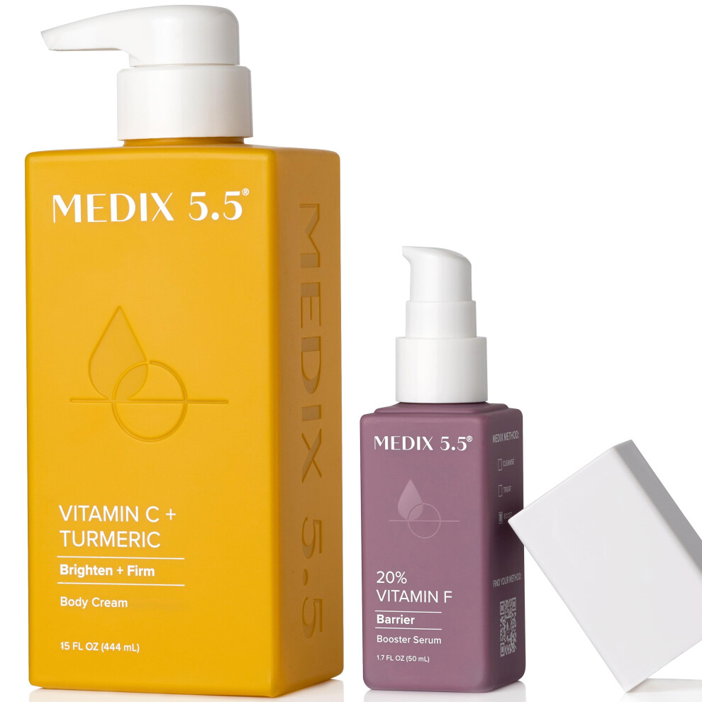 MEDIX Vitamin C Cream + Vitamin F Booster Serum Body Lotion Moisturizer 2PC Skin Care Set | Firming & Brightening Cream Diminishes Uneven Skin To