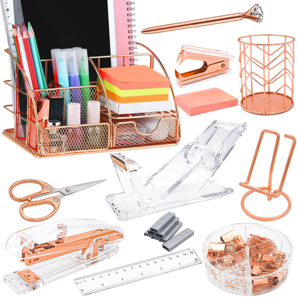 Ferxidi Rose Gold Organiseurs de bureau et accessoires Supplies de bureau pour le bureau 13PS Set avec porte-stylo de disqueur du distributeur de