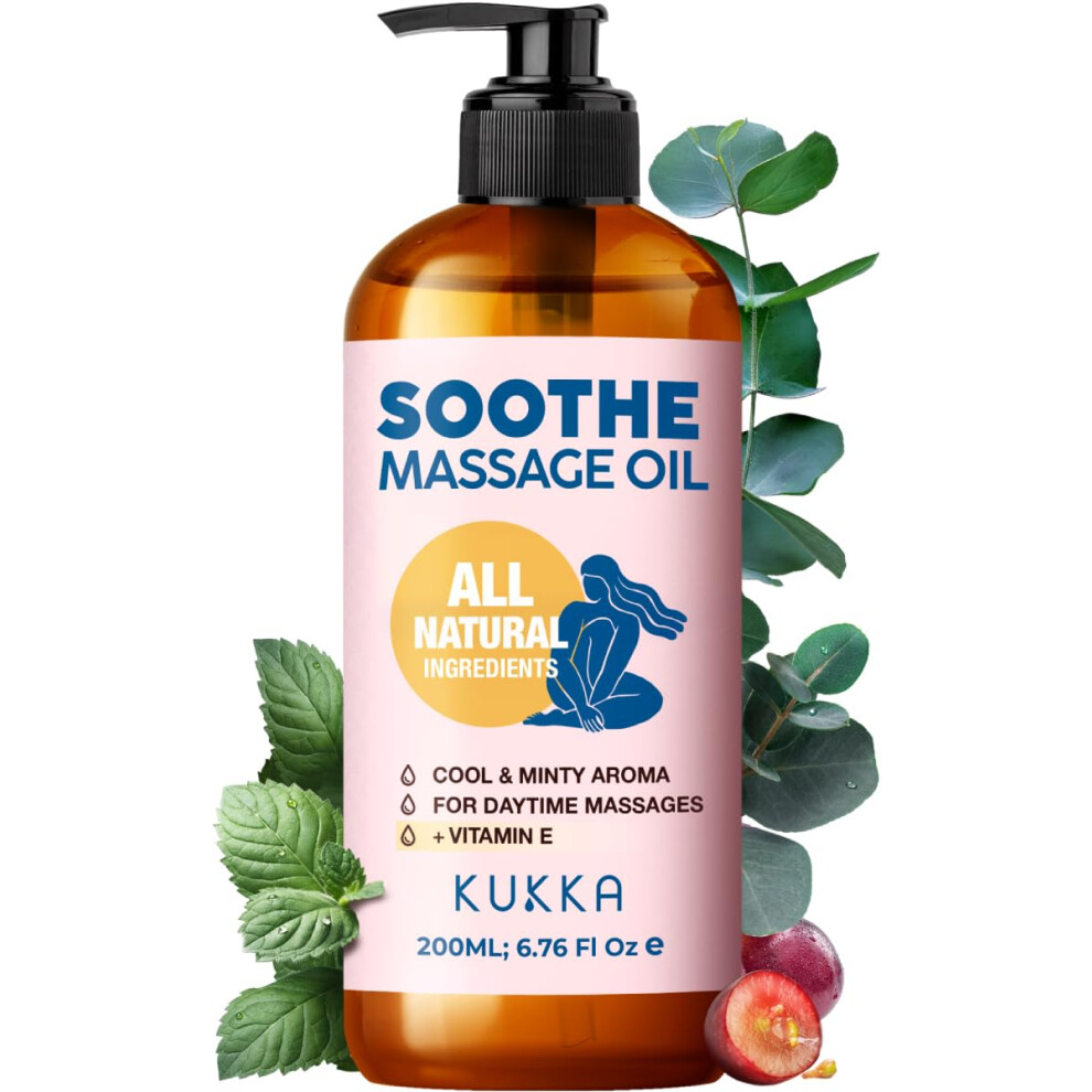 Kukka Essential Oils Kukka Soothe Massage Oil For Therapy - 6.76 Fl Oz - 100% Pure Natural - Eucalyptus Peppermint & Vitamin E - Sore Muscle For Body Muscle Relaxing