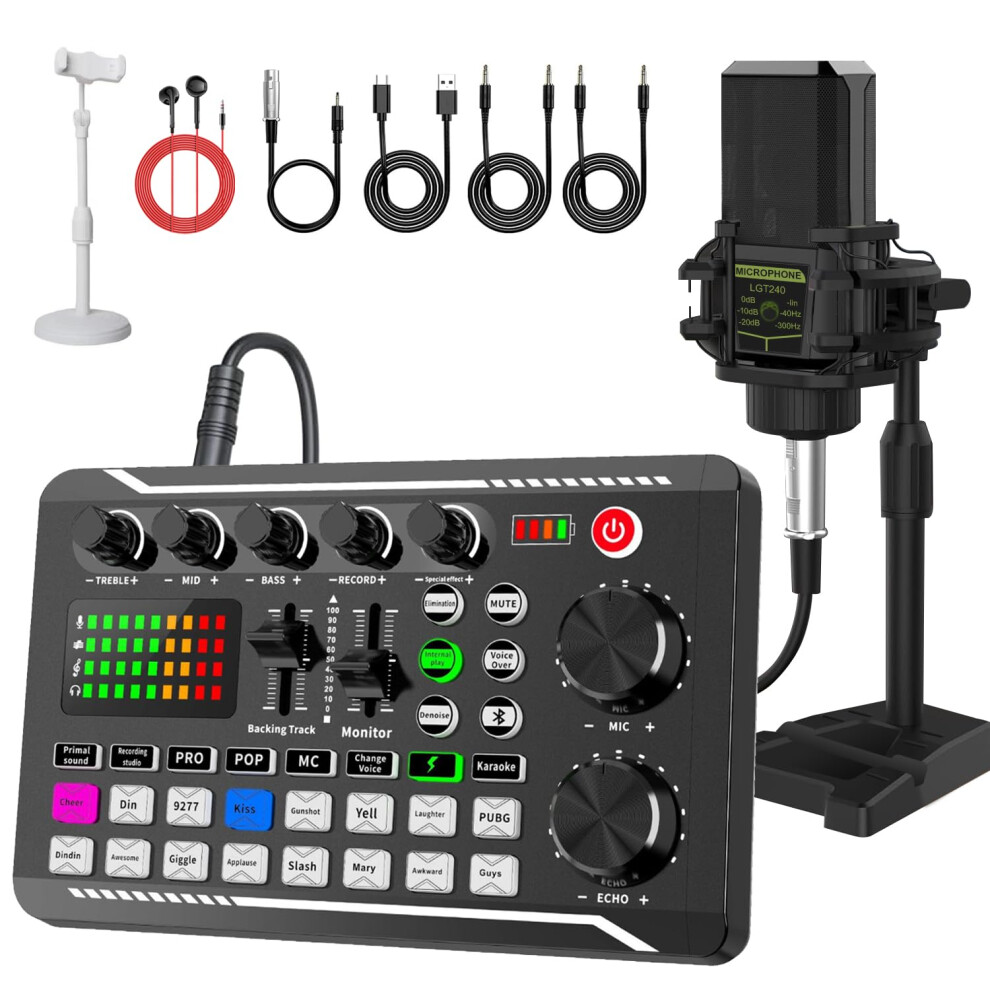 Podcast-Ausr Stungspaket All-In-One-Audio-Interface Dj-Mixer Mit Mikrofonst Nder Monitor Kopfh Rer Handyhalter Audio-Mixer Mit Soun-image