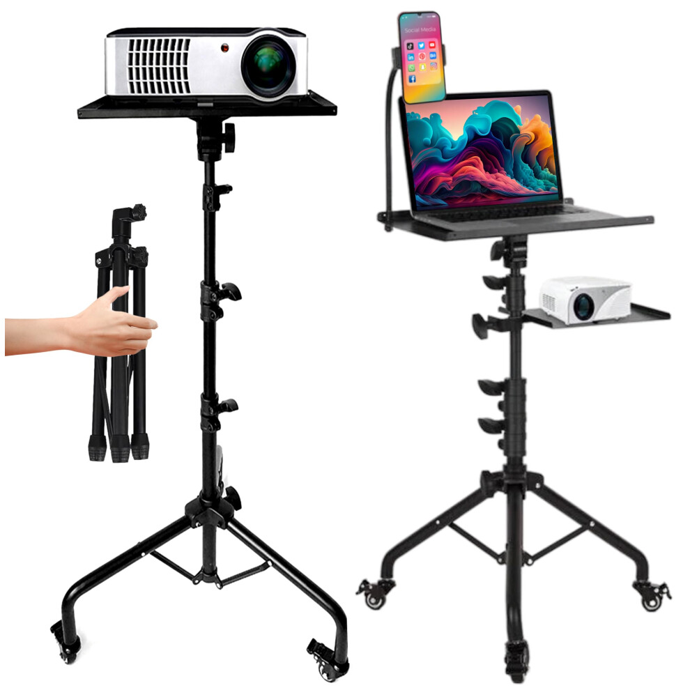 Prozipy Laptop & Projector Tripod Stand Adjustable Height 26 To 51 Wheely Portable Laptop Stand With Gooseneck Phone Holder - For Movie Meeting 198168705049