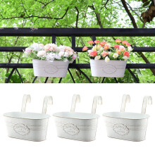 Meltset 3 Pack Metal Iron Hanging Flower Pot Rustic Railing Planter Oval Flower Pot Bucket Holder w Drainage Hole&Detachable Hook for Fence Gar