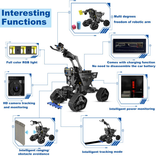 BLONWINER Robot Car Kit  2 in 1 Smart Robotics Arm Building Toy for Raspberry Pi Python Coding  STEM Programming Tank Kits with Camera (Without R 2