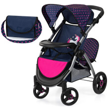 Bayer: Twin Star Stroller - Blue  Hot Pink  Unicorn - Seats 2 Dolls Up to 18""""  Shoulder Bag  Foldable Sibling Buggy  Kids Toy  Ages 3+