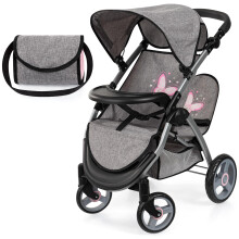 Bayer: Twin Star Kinderwagen - Grijs Roze Vlinder - Biedt plaats aan 2 poppen tot 45 cm Schoudertas Opvouwbare broer of zus Buggy Kinderspeelgoed