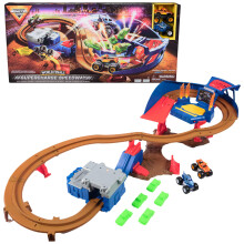 Monster Jam Supercharge Speedway-Spielset, Megalodon und El Toro Loco, Druckguss-Monstertrucks, beleuchtete Weltfinalstrecke, Kinderspielzeug f   r