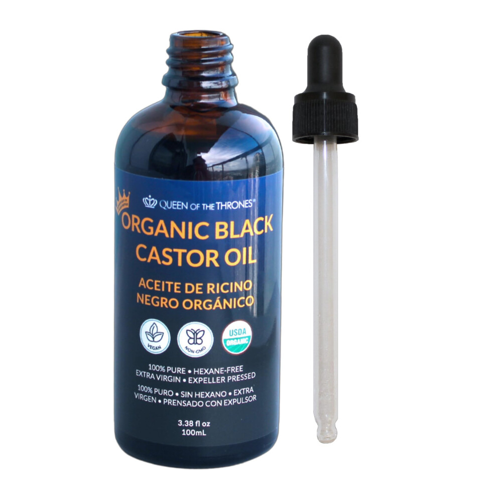 Queen Of The Thrones Black Queen Of The Thronesorganic Castor Oil - 100Ml With Dropper| 100% Pure Certified Organic Hexane-Free Extra Virgin | Moisturizing & Condi