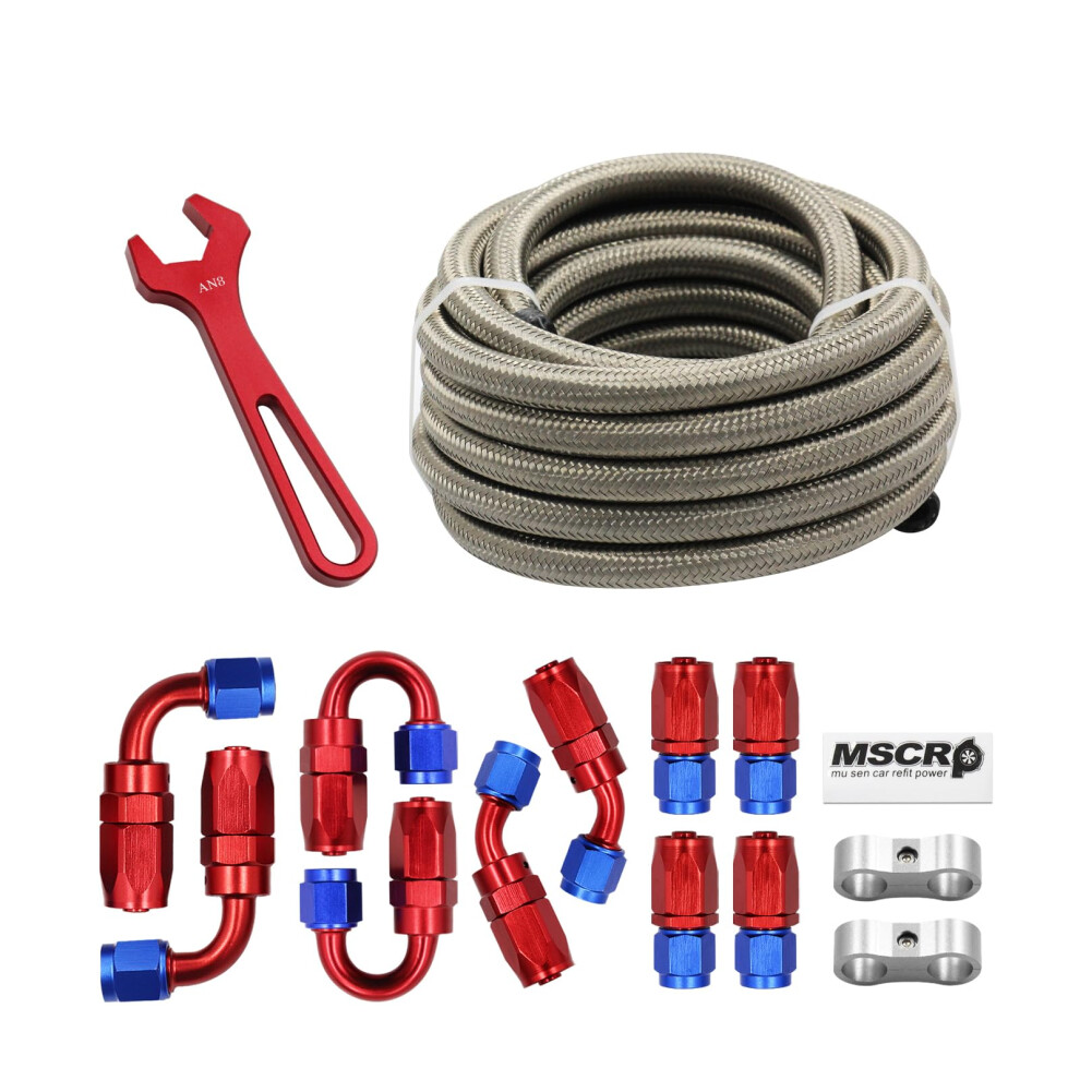 Wnseu 8An 20Ft Fuel Line Hose Kit With Fitting Stainless Steel Braided 1/2"""" Cpe Fuel Oil Hose- 11.12Mm Id (An8 Stainless Steel)