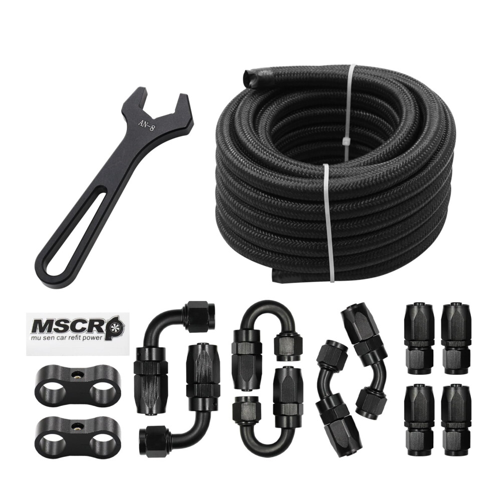 Wnseu 8An 20Ft Fuel Line Hose Kit With Fitting Nylon Stainless Steel Braided 1/2"""" Cpe Fuel Oil Hose- 11.12Mm Id (An8 Nylon)
