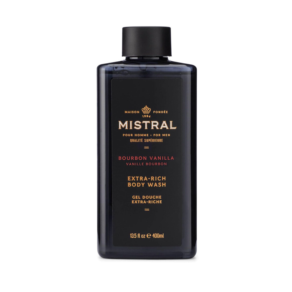 Mistral Men's Body Wash & Shampoo Bourbon Vanilla 13.5 Oz | 2-In-1 Natural Shower Gel For Men | Sls Paraben & Phthalate Free | Natural Mens Bod