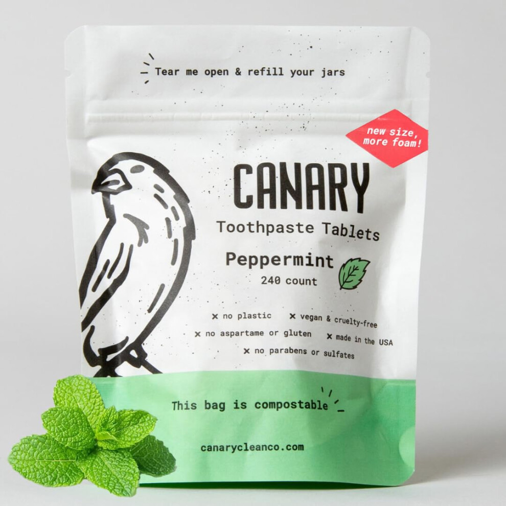 Canary Clean Product Canary Nano Hydroxyapatite Toothpaste Tablets Peppermint - Remineralizing Fluoride Free All Natural Tabs With Xylitol - Great For Travel Plast