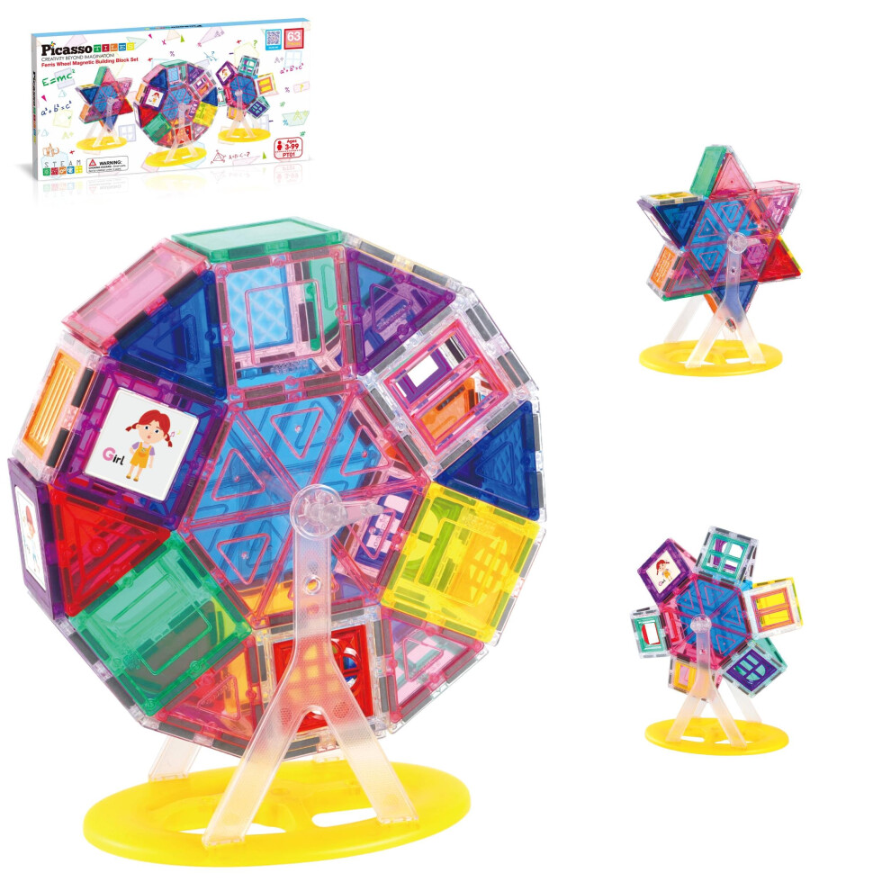 Photos - Construction Toy PicassoTiles Magnet Tile Building Blocks Ferris Wheel Amusement Rotating Playset Multi Structural Magnetic Tiles Toddlers Ki